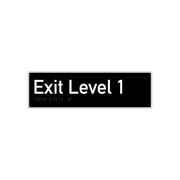 Exit Level 1, SNA Aluminium with Black Background. (01 Exit A Black)