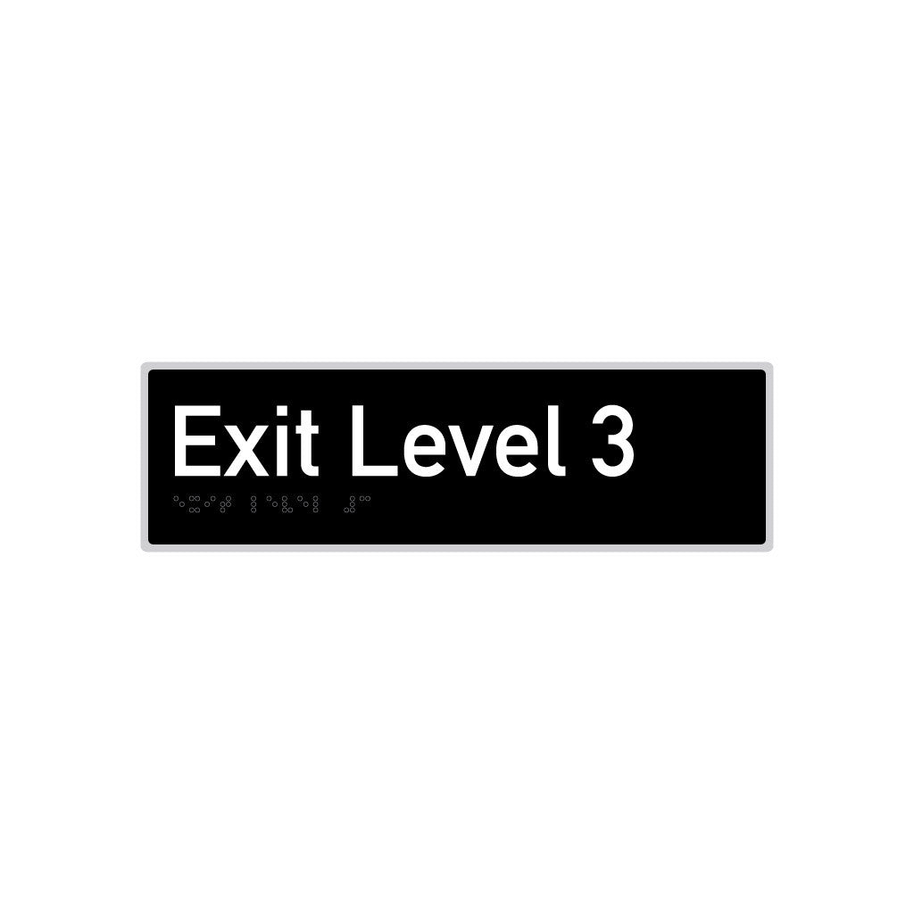 Exit Level 3, SNA Aluminium with Black Background. (03 Exit A Black)