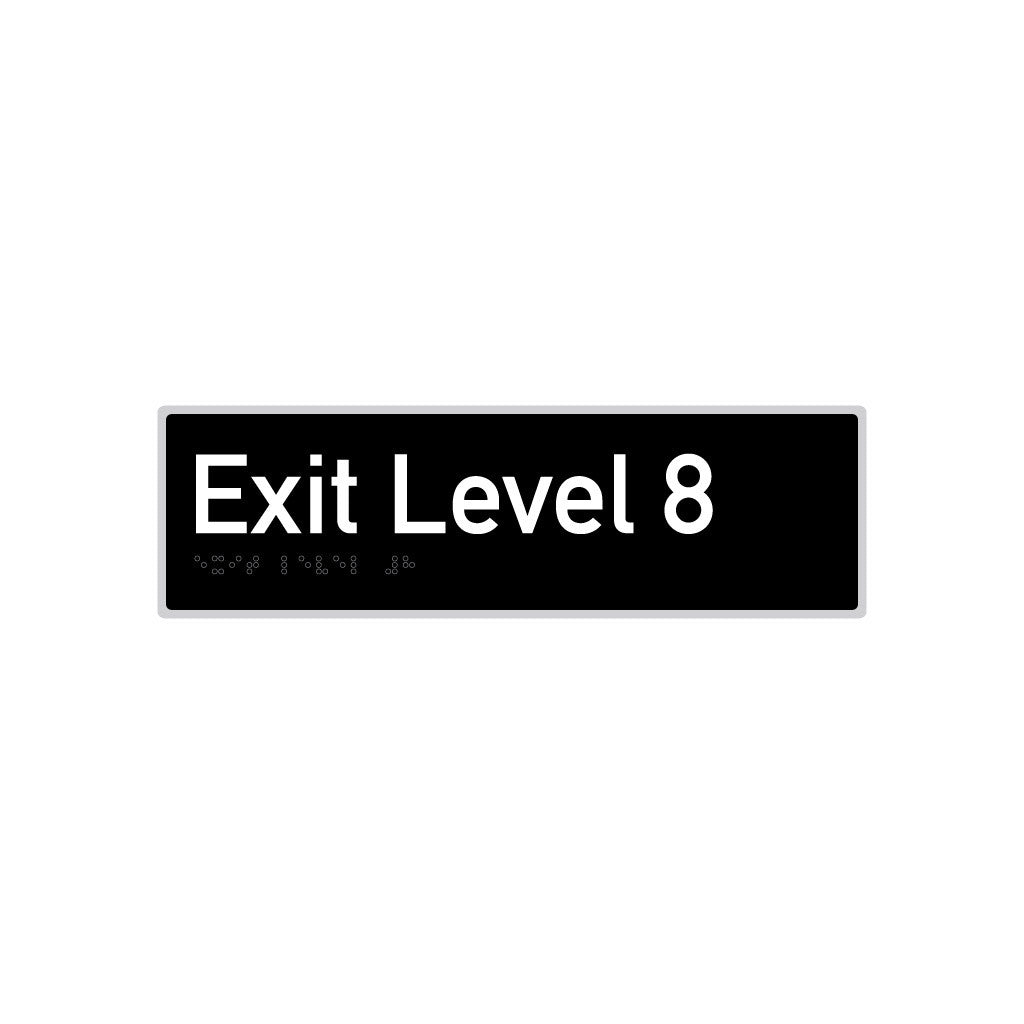 Exit Level 8, SNA Aluminium with Black Background. (08 Exit A Black)