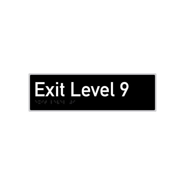 Exit Level 9, SNA Aluminium with Black Background. (09 Exit A Black)