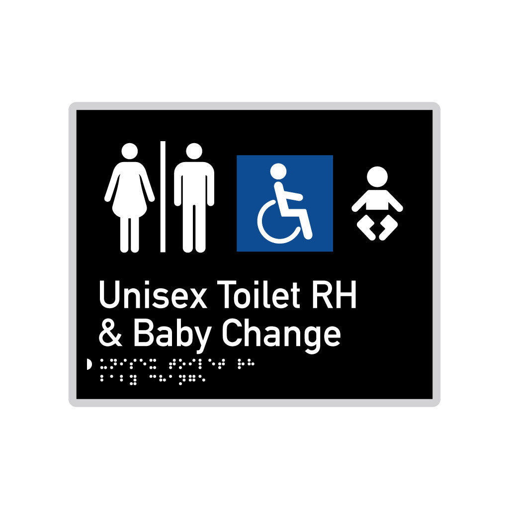 Unisex Toilet RH & Baby Change, SNA Aluminium "Mono" with Black Background. (K UTRB 113)