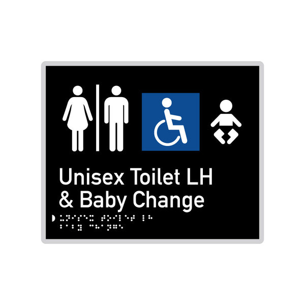 Unisex Toilet LH & Baby Change, SNA Aluminium "Mono" with Black Background. (K UTLB 114)