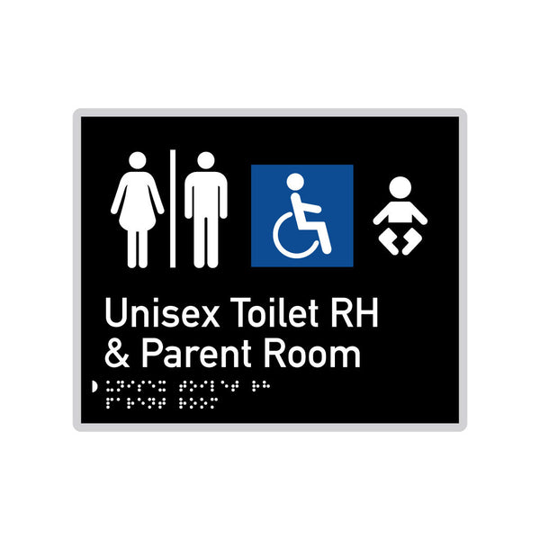 Unisex Toilet RH & Parent Room, SNA Aluminium "Mono" with Black Background. (K UTRP 115)
