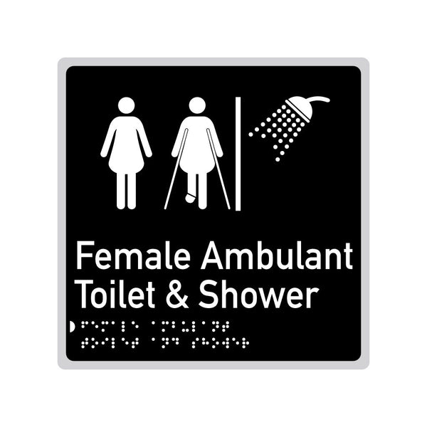 Female Ambulant Toilet & Shower, SNA Aluminium "Mono" with Black Background. (K FATS 119)