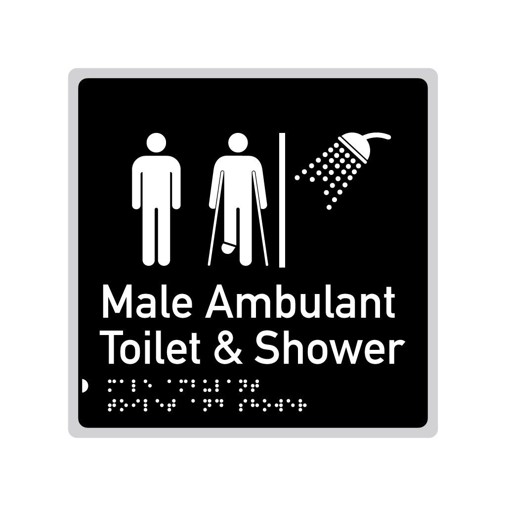 Male Ambulant Toilet & Shower, SNA Aluminium "Mono" with Black Background. (K MATS 120)