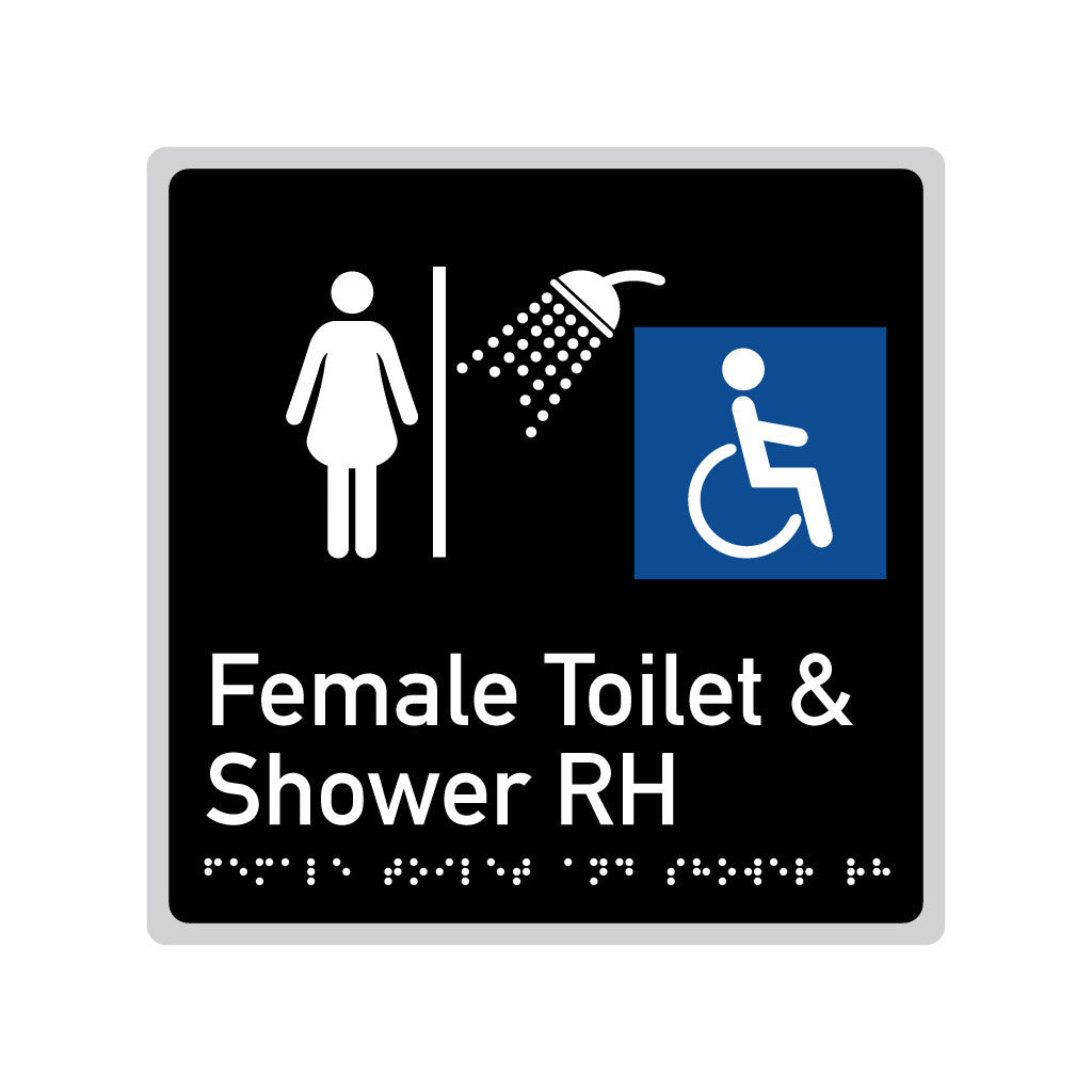 Female Toilet & Shower RH, SNA Aluminium "Mono" with Black Background. (K FTSR 121)