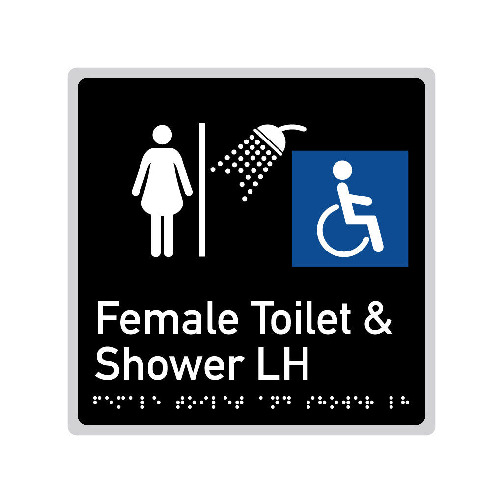 Female Toilet & Shower LH, SNA Aluminium "Mono" with Black Background. (K FTSL 123)