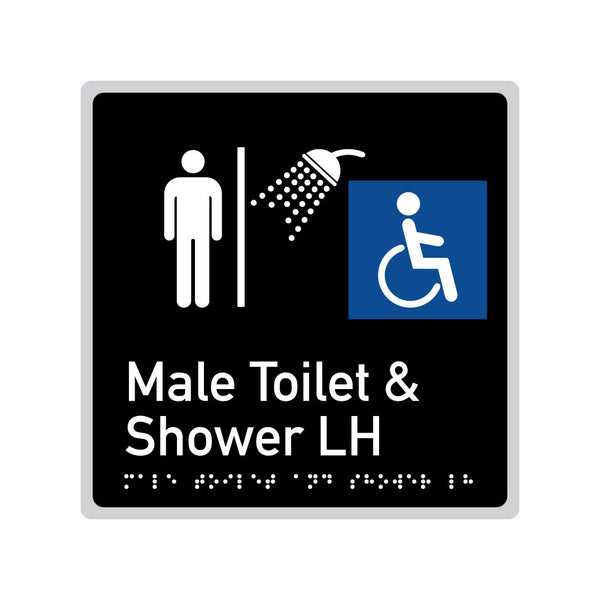 Male Toilet & Shower LH, SNA Aluminium "Mono" with Black Background. (K MTSL 124)
