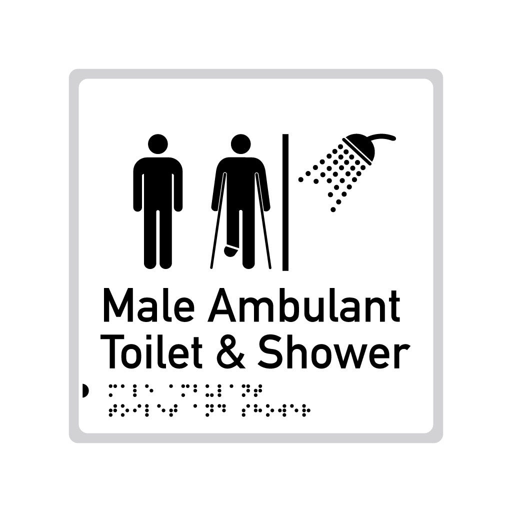 Male Ambulant Toilet & Shower, SNA Aluminium "Mono" with White Background. (W MATS 220)