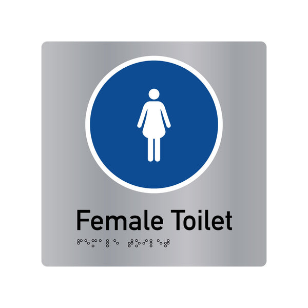 Female Toilet, SNA Aluminium, Blue Circle with White Border. (BC FT 401)