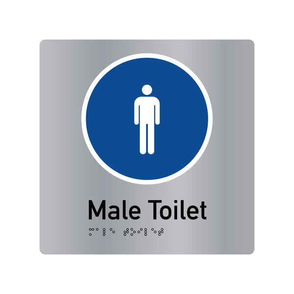 Male Toilet, SNA Aluminium, Blue Circle with White Border. (BC MT 402)