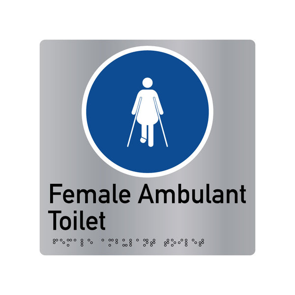 Female Ambulant Toilet, SNA Aluminium, Blue Circle with White Border. (BC FAT 403)