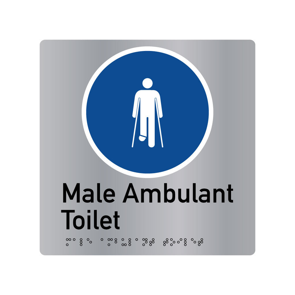 Male Ambulant Toilet, SNA Aluminium, Blue Circle with White Border. (BC MAT 404)