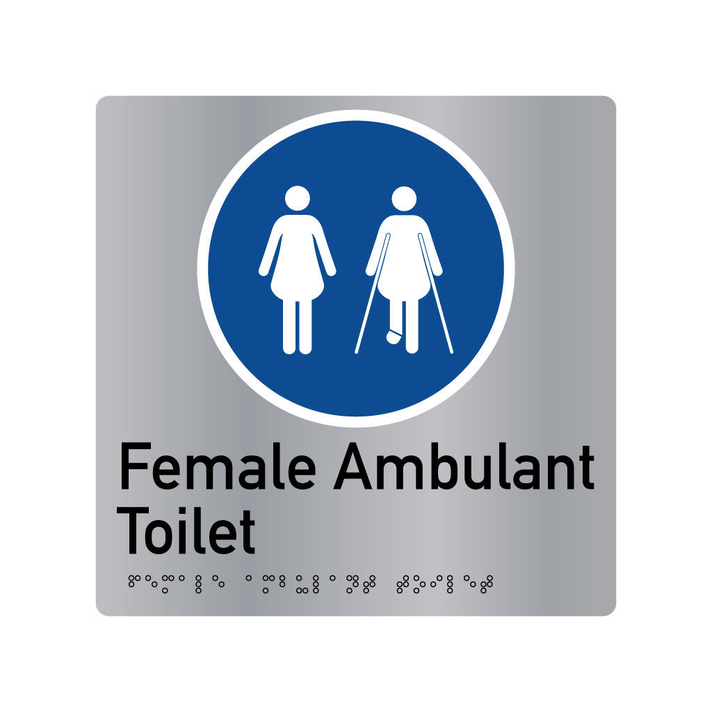 Female Ambulant Toilet, SNA Aluminium, Blue Circle with White Border. (BC FAT 405)