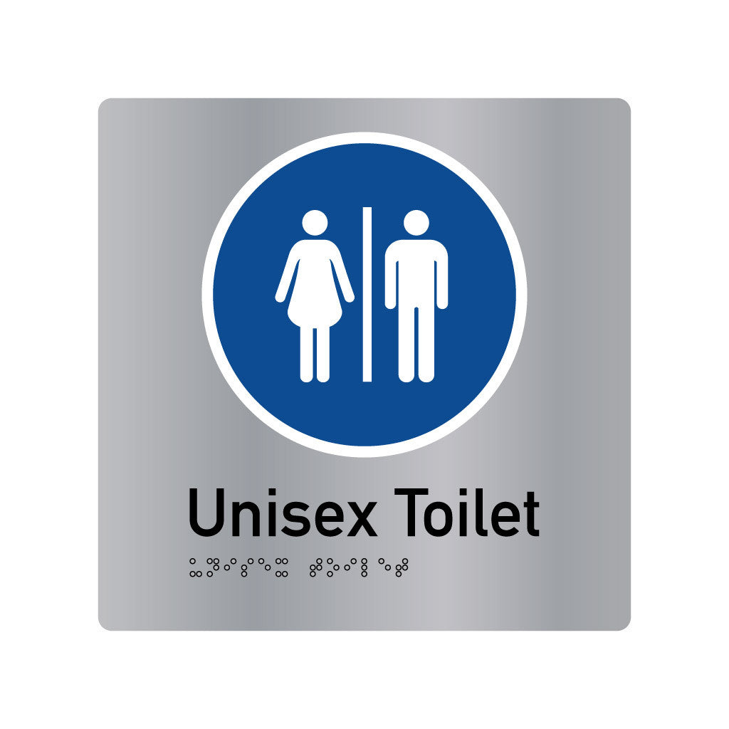 Unisex Toilet, SNA Aluminium, Blue Circle with White Border. (BC UT 409)