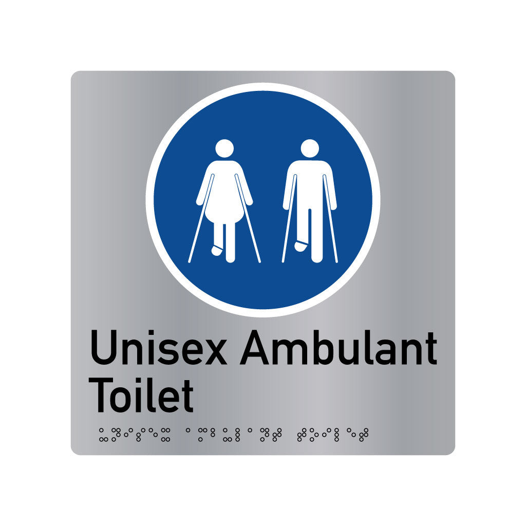 Unisex Ambulant Toilet, SNA Aluminium, Blue Circle with White Border. (BC UAT 410)