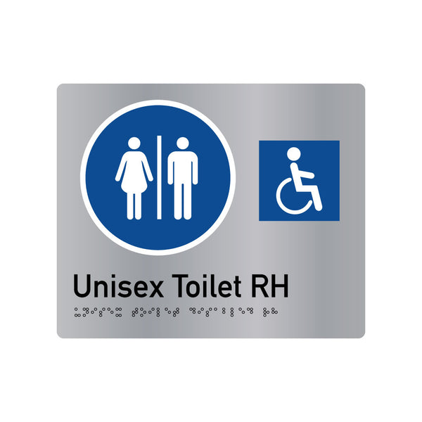 Unisex Toilet RH , SNA Aluminium, Blue Circle with White Border. (BC UTR 411)