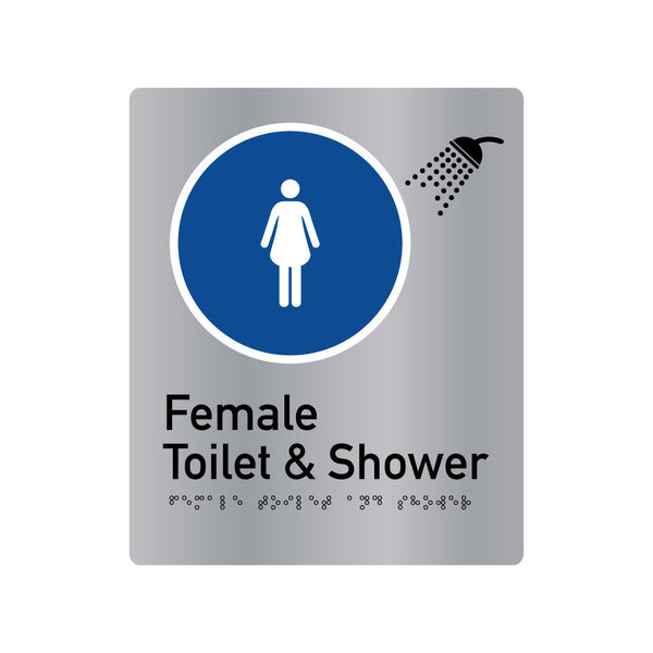 Female Toilet & Shower , SNA Aluminium, Blue Circle with White Border. (BC FTS 417)