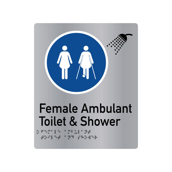 Female Ambulant Toilet & Shower , SNA Aluminium, Blue Circle with White Border. (BC FATS 419)
