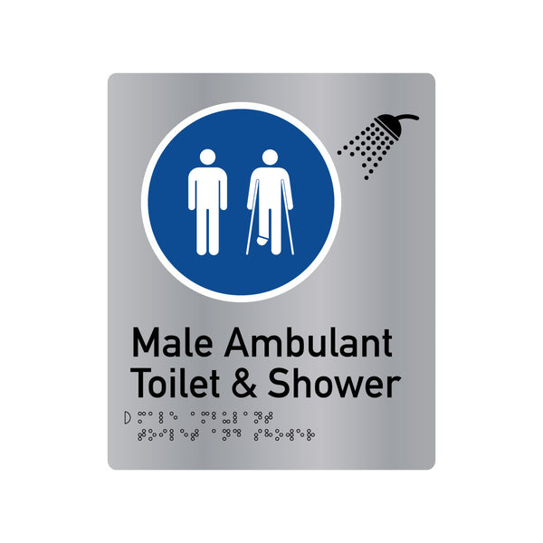 Male Ambulant Toilet & Shower , SNA Aluminium, Blue Circle with White Border. (BC MATS 420)
