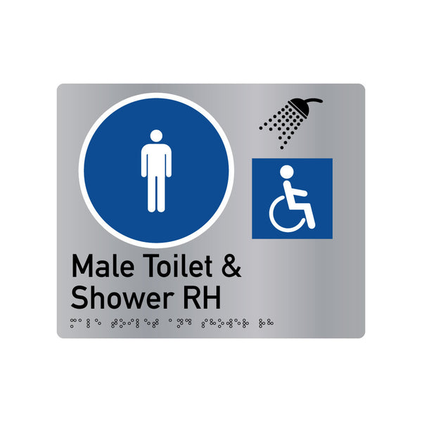 Male Toilet & Shower RH , SNA Aluminium, Blue Circle with White Border. (BC MTSR 422)
