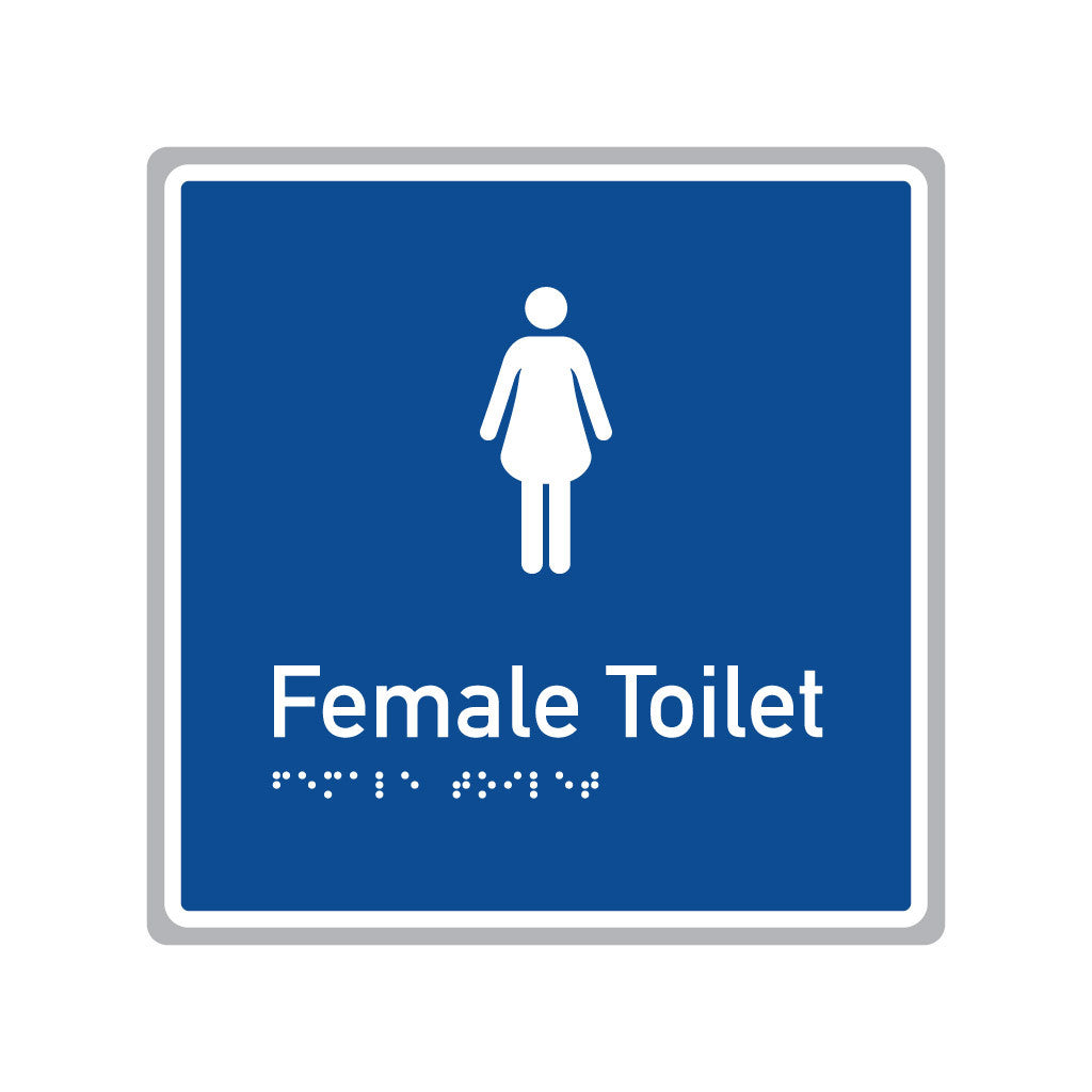 Female Toilet, SNA Aluminium, Blue Background with White Border . (BWB FT 501)
