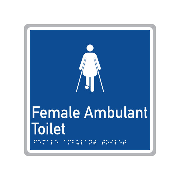 Female Ambulant Toilet, SNA Aluminium, Blue Back with White Border . (BWB FAT 503)