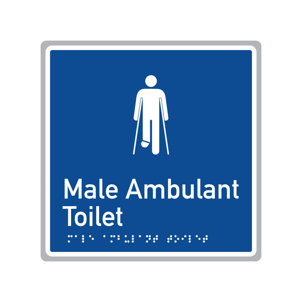 Male Ambulant Toilet, SNA Aluminium, Blue Back with White Border . (BWB MAT 504)
