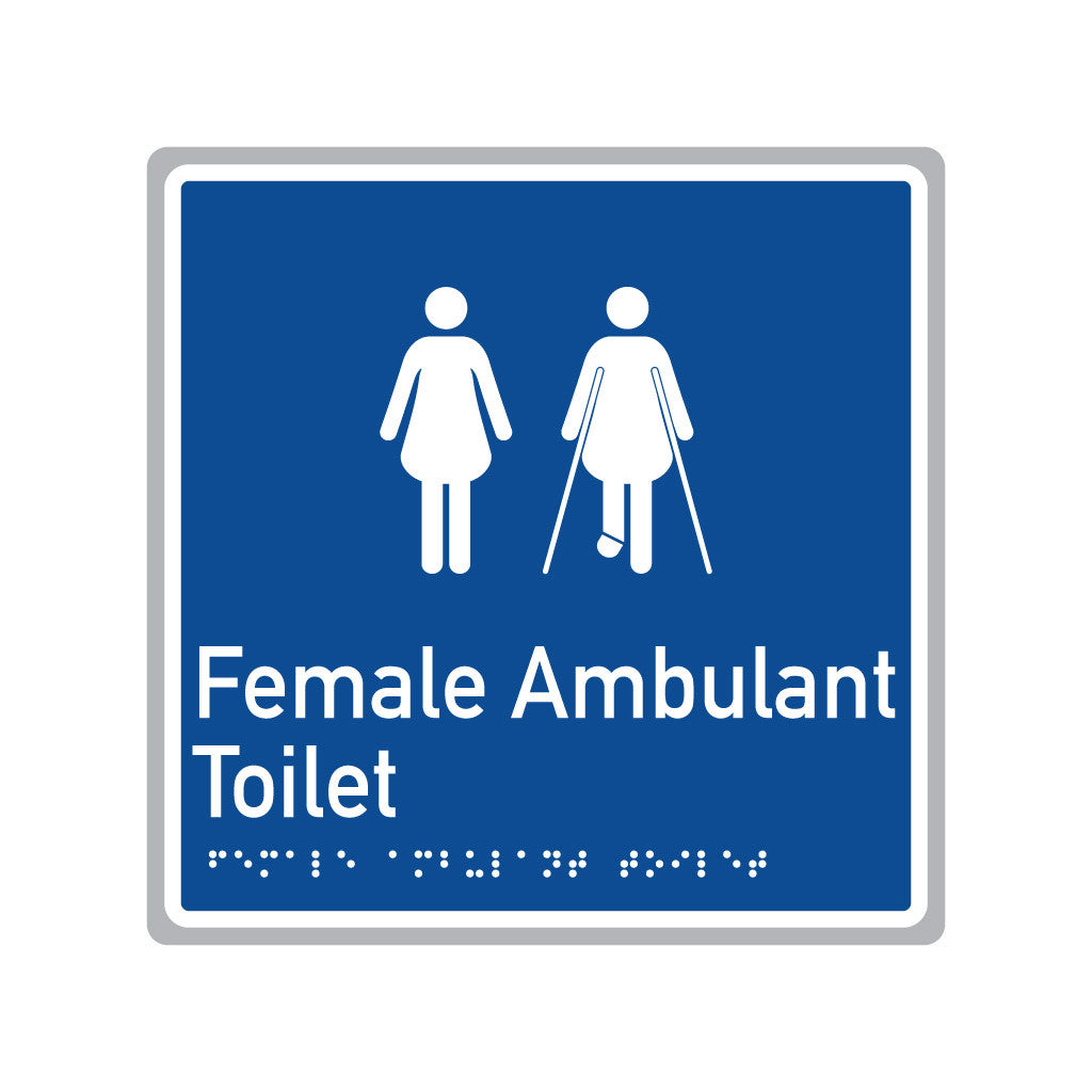 Female Ambulant Toilet, SNA Aluminium, Blue Back with White Border . (BWB FAT 505)