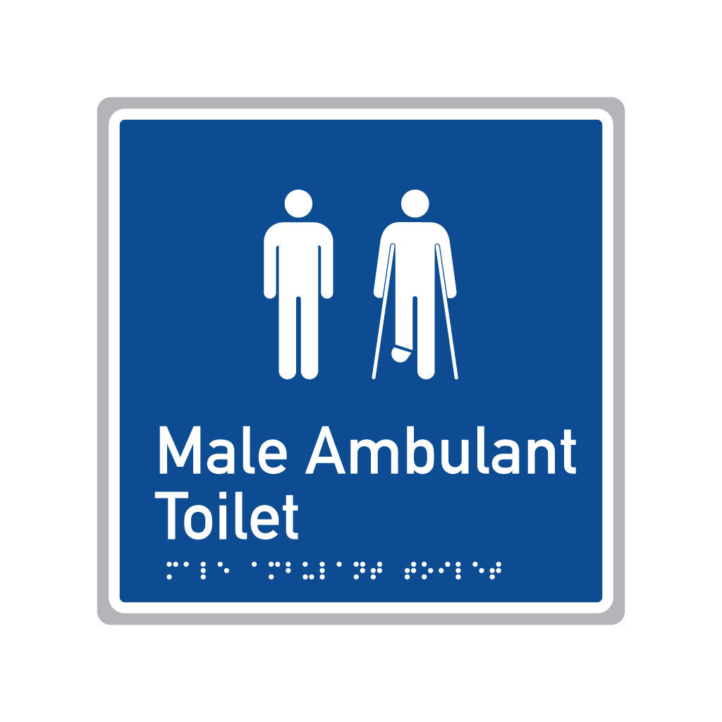 Male Ambulant Toilet, SNA Aluminium, Blue Back with White Border . (BWB MAT 506)