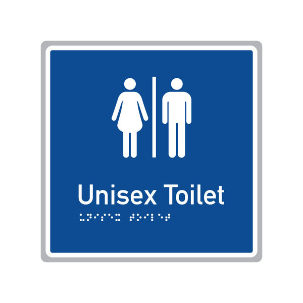 Unisex Toilet, SNA Aluminium, Blue Back with White Border. (BWB UT 509)