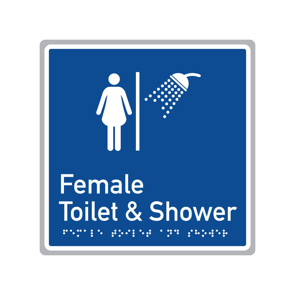 Female Toilet & Shower, SNA Aluminium, Blue Back with White Border . (BWB FTS 517)