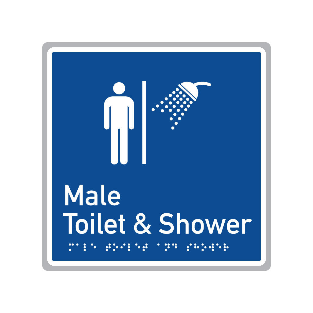 Male Toilet & Shower, SNA Aluminium, Blue Back with White Border . (BWB MTS 518)