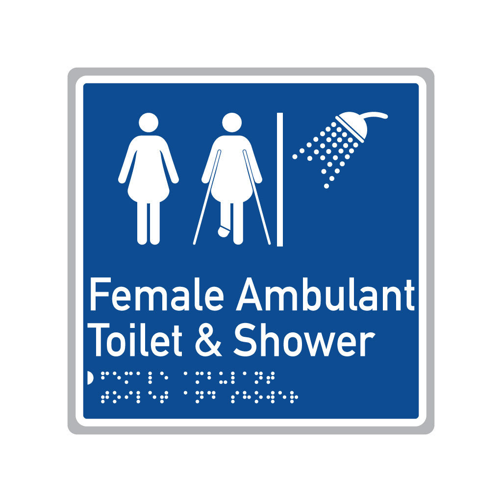 Female Ambulant Toilet & Shower, SNA Aluminium, Blue Back with White Border . (BWB FATS 519)
