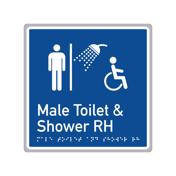 Male Toilet & Shower RH, SNA Aluminium, Blue Back with White Border . (BWB MTSR 522)