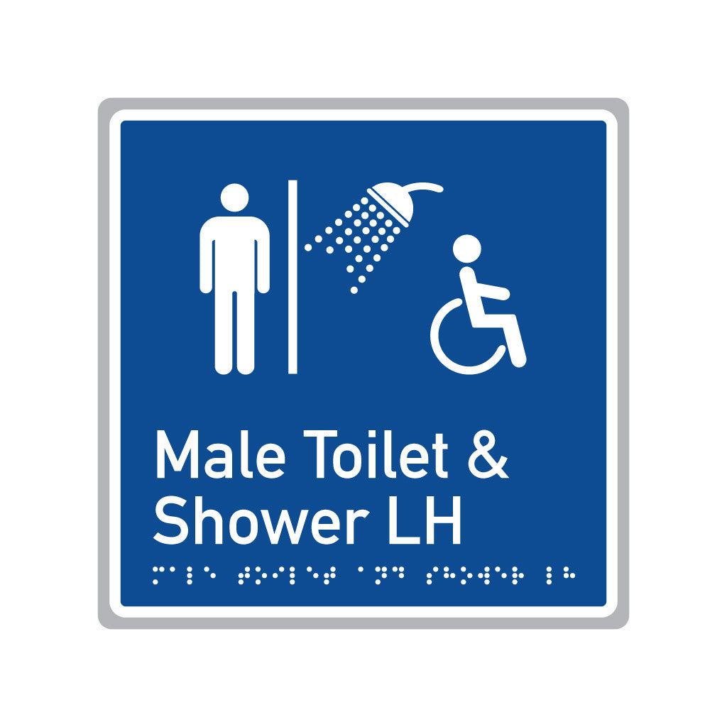 Male Toilet & Shower LH, SNA Aluminium, Blue Back with White Border . (BWB MTSL 524)