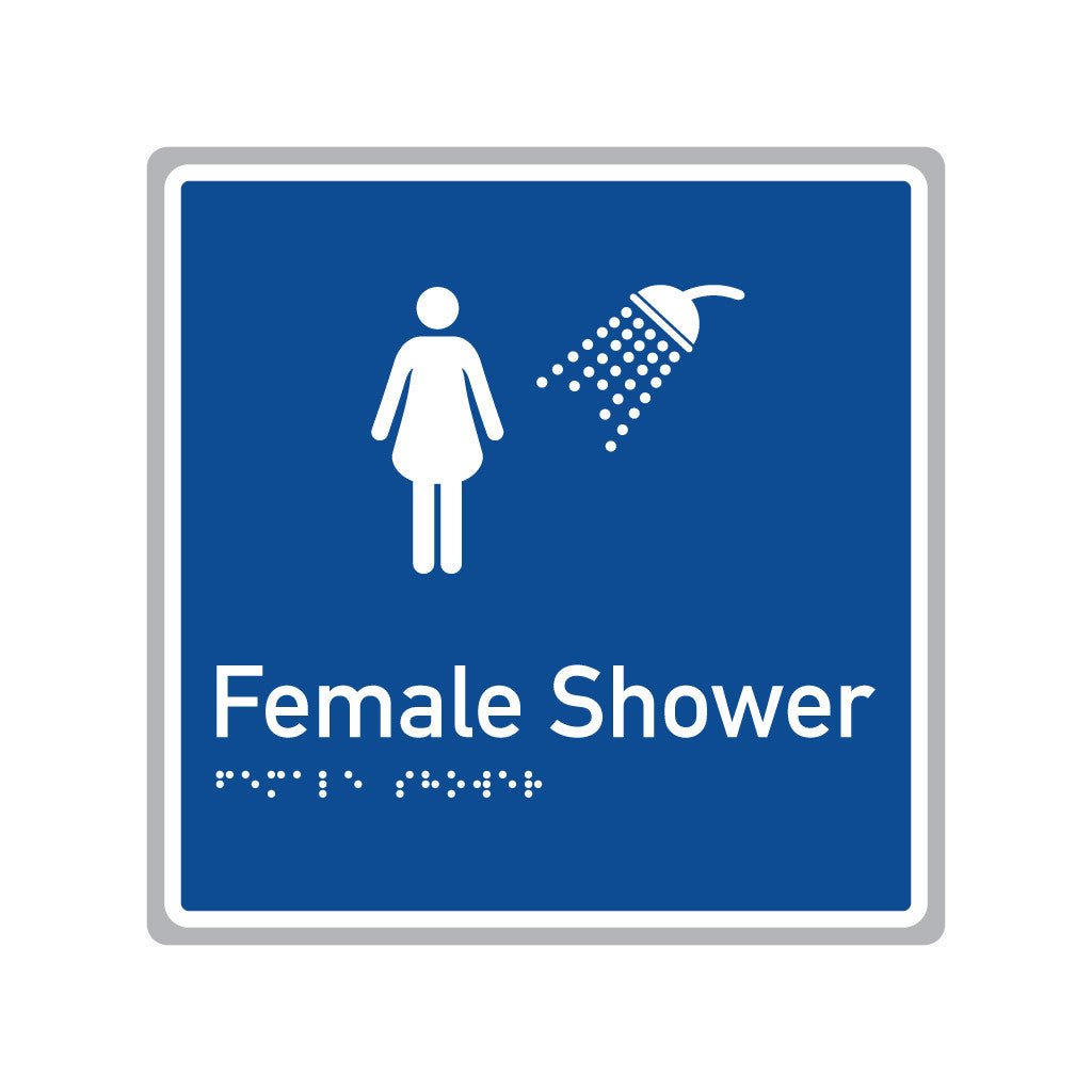 Female Shower, SNA Aluminium, Blue Back with White Border. (BWB FS 525)