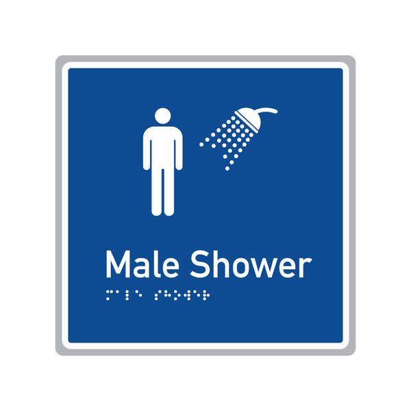 Male Shower, SNA Aluminium, Blue Back with White Border. (BWB MS 526)