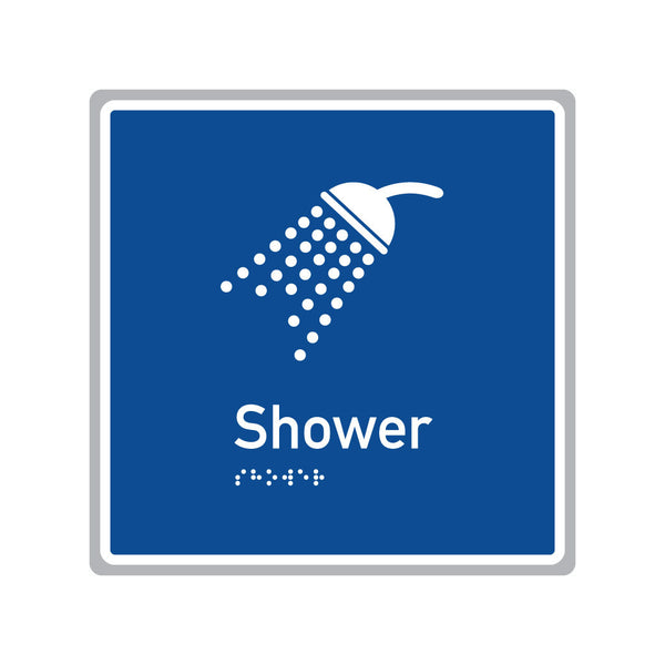Shower, SNA Aluminium, Blue Back with White Border. (BWB S 530)
