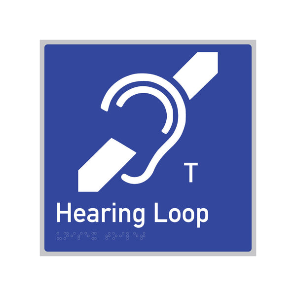 Hearing Loop, SNA Aluminium with Blue Background. (BL HL 633)