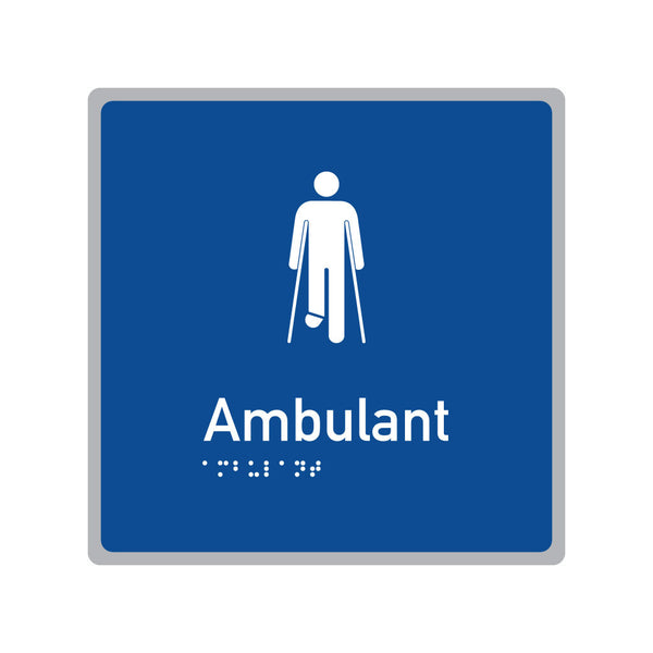 Male Ambulant Toilet, SNA Aluminium, Blue Background. (BL AM 608)