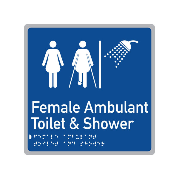 Female Ambulant Toilet & Shower, SNA Aluminium, Blue Back. (BL FATS 619)