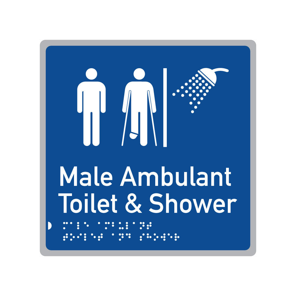 Male Ambulant Toilet & Shower, SNA Aluminium, Blue Back. (BL MATS 620)