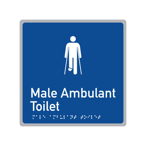 Male Ambulant Toilet, SNA Aluminium, Blue Background. (BL MAT 604)