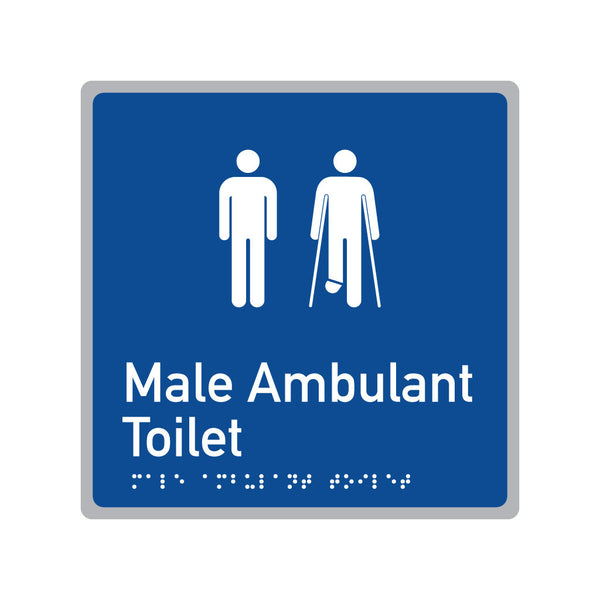 Male Ambulant Toilet, SNA Aluminium, Blue Background. (BL MAT 606)