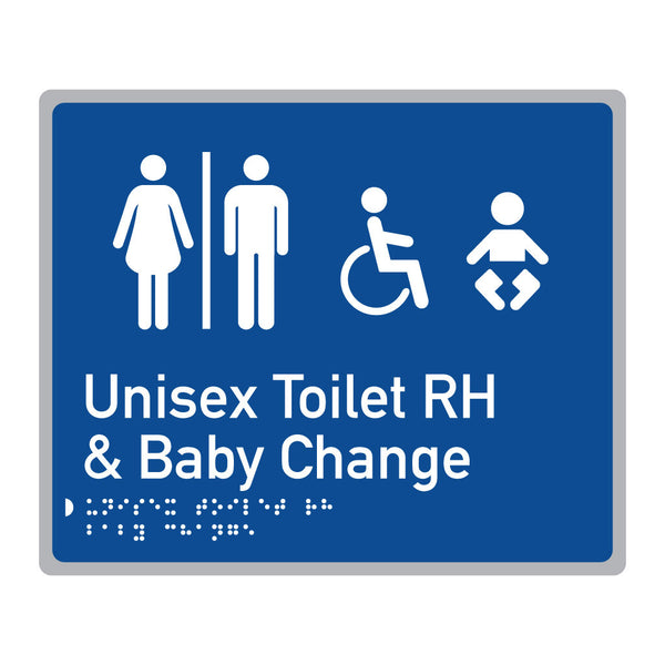 Unisex Toilet RH & Baby Change, SNA Aluminium, Blue Back. (BL UTRB 613)